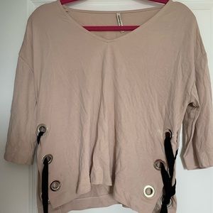 Light pink top with ribbon laced detail